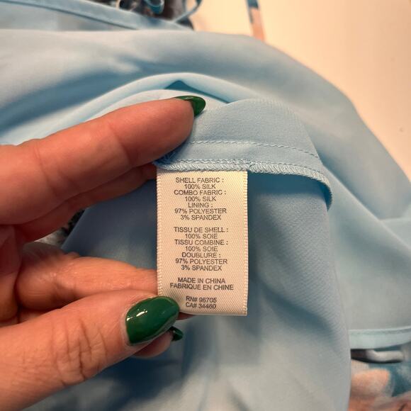 Rebecca Taylor Poolside Blue Aloha Drawstring Abstract Silk Mini Dress Size 4 - Picture 6 of 10